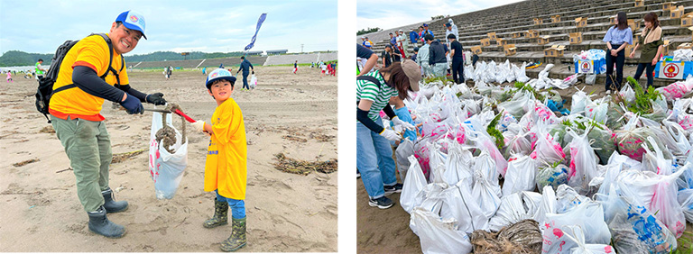 サッカーサポーターが海岸へ集結 サッカーサポーターが海岸へ集結